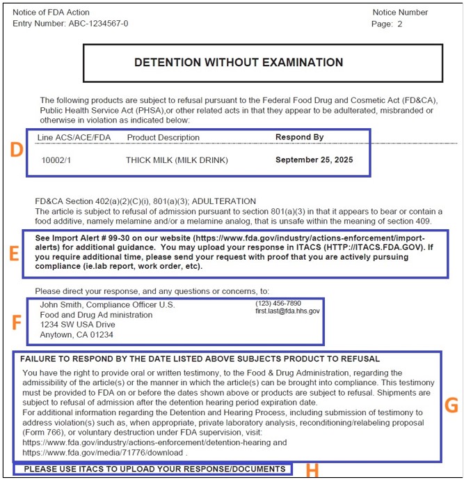 FDA_NOA_Example2 - Certified Laboratories Graphic showing how to read and interpret an FDA Notice of Action (NOA).