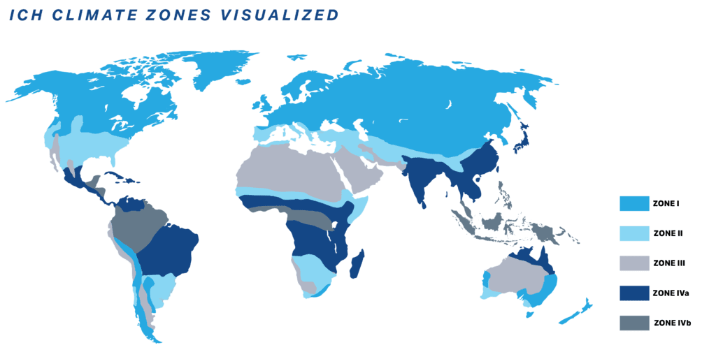 ICH Climate Zone Map - Certified Laboratories Map of ICH climate zones for stability testing and shelf-life studies.